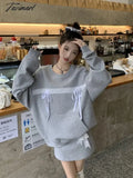 Tavimart - Korean Sweet Girl Suit Women’s Spring O - Neck Lace Bow Loose Pullover High Waist Mini