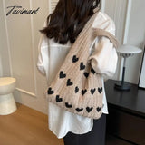 Tavimart Large Capacity Fashion Shoulder Bag Female Woven Heart Casual Handbag Harajuku Style Fresh