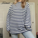 Tavimart Loose Style T - Shirt Vintage Striped Top Retro Y2K Aesthetics Grunge Oversized Long