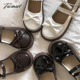 Tavimart - Mary Jane Pu Lolita Shoes Round Toe Japanese Jk Uniform White Black Brown Women’s Bow