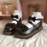Tavimart - Mary Jane Pu Lolita Shoes Round Toe Japanese Jk Uniform White Black Brown Women’s Bow