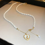 Tavimart Minar Cute Lovely White Shell Heart Rabbit Coin Pendant Necklaces Gold Color Chain