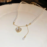 Tavimart Minar Cute Lovely White Shell Heart Rabbit Coin Pendant Necklaces Gold Color Chain