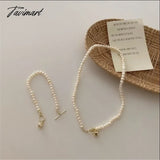 Tavimart Minar Korean Vintage Natural Freshwater Pearl Chokers Necklaces for Women Gold Color Copper Toggle Clasp Circle Necklace Jewelry