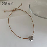 Tavimart Minar Simple Silver Color Metal Heart Shell Pendant Necklaces Brown Black Pu Leather Rope