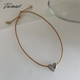 Tavimart Minar Simple Silver Color Metal Heart Shell Pendant Necklaces Brown Black Pu Leather Rope