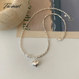 Tavimart Minar Stylish Irregular Freshwater Pearl Choker Necklace For Women Silver Color Heart