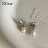 Tavimart Minar Summer New Enamel Flower Baroque Freshwater Pearl Pendant Drop Earrings For Women