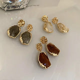 Tavimart Minar Trendy Multicolor Irregular Resin Long Drop Earrings for Women Gold Plated Metal Geometric Hanging Earring Casual Jewelry