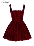 Tavimart New Dress Party Short Skirt Word Neck Suspender High - End Velvet