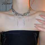 Tavimart - New Punk Style Bling Silver Chain Star Tassel Choker Necklace For Women Korean Jewelry