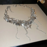 Tavimart - New Punk Style Bling Silver Chain Star Tassel Choker Necklace For Women Korean Jewelry