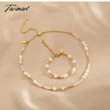 TAVIMART -  New Trendy Baroque Freshwater Pearl Beaded Necklaces for Women Female 14K Real Gold Plated Copper Strand Choker Necklace