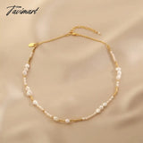 Tavimart - New Trendy Baroque Freshwater Pearl Beaded Necklaces For Women Female 14K Real Gold