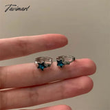 Tavimart New Trendy Cute Sweet Blue Star Hoop Earrings For Women Girls Simple Fashion Vintage