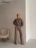 Tavimart One Shoulder Sexy Knit Two Piece Set Casual 2 Tracksuit Women Knitted Pants Suit And Top