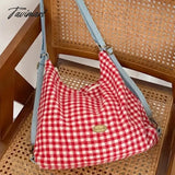 TAVIMART  -  Plaid Red Shoulder Bag for Women Elegant Casual College Style Large Capacity Backpack Cute Sweet 2024 Harajuku Fashion Bag