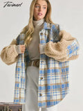 Tavimart Plaid Shirt Jacket Women Vintage Lapel Coat Winter Thick Wool Warm Blouse Ladies Oversize Casual Pockets Long Sleeve Outwear