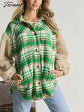 Tavimart Plaid Shirt Jacket Women Vintage Lapel Coat Winter Thick Wool Warm Blouse Ladies Oversize