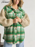 Tavimart Plaid Shirt Jacket Women Vintage Lapel Coat Winter Thick Wool Warm Blouse Ladies Oversize