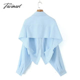 Tavimart - Pocket Striped Cropped Shirts For Women 2024 Spring New Long Sleeve Button Lapel Collar