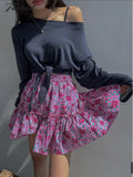 Tavimart - Printing Lolita Mini Skirt Womens Sexy Korean Style Teen Girls Cute High Waisted Pleated