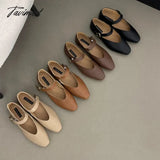 Tavimart - Retro Ugly Cute Mary Jane Square Toe Women Flat Shoes Genuine Leather Flats Woman One