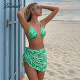 Tavimart Sexy Bikini Three Pieces Floral Print Swimsuit With Beach Skirt New Swimwear Women