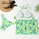 Tavimart Sexy Bikini Three Pieces Floral Print Swimsuit With Beach Skirt New Swimwear Women