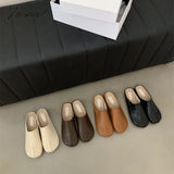 Tavimart - Shoes Beige Heeled Sandals Slippers Flat Shallow Slides Low Black Rubber Soft Fabric Pu
