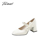 Tavimart - Shoes Mary Jane Sandals Ladies Heel Woman Large Size Round Toe Shallow Mouth Brief Pumps