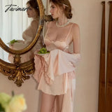 Tavimart Soft Satin Nightdress Lace Back Sleepwear Female Casual Solid Nightie Home Clothes Sexy