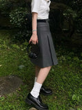 Tavimart Solid Waist Women Pleated Skirt Summer Preppy Style Female Skirts Street Casual Loose