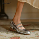 Tavimart - Spring New Round Toe Split Genuine Leather Mary Jane Shoes Women’s Rhinestone Buckle