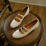 Tavimart - Spring New Round Toe Split Genuine Leather Mary Jane Shoes Women’s Rhinestone Buckle