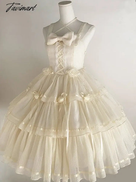 Tavimart Vintage Victorian Lolita Princess Dress Women Elegant Sweet Flower Lace Bow Dancing Party Wedding Dresses Girly Lolita Vestidos