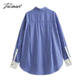 Tavimart - Spring Summer Striped Blouses 2024 New Simple Long Sleeve Lapel Collar Patchwork Blouse