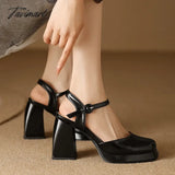 TAVIMART  -  Square Toe Sandals for Women Summer Mature Retro Block Heels Platform Buckle Strap Tacon Cuadrado Party Dating Shoes 33-46