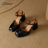 Tavimart - Square Toe Sandals For Women Summer Mature Retro Block Heels Platform Buckle Strap Tacon