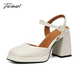 Tavimart - Square Toe Sandals For Women Summer Mature Retro Block Heels Platform Buckle Strap Tacon