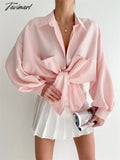 Tavimart Striped Loose Pocket Shirts Casual Long Sleeve For Women Fashion High Street Contrast V -