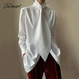 Tavimart Stylish Black White Solid Color Long Sleeves High Neck Blouses Loose Fit Office Shirt Tops For Urban Women New