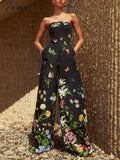Tavimart Stylish Wide Leg Jumpsuits Women One Piece Outfit Floral Printed Butterfly Appliques Tube