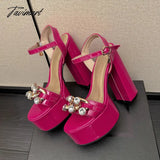 Tavimart - Summer Platform Super-High Heel Sandals Female Round Toe Solid Color Patent Leather