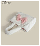 Tavimart Sweet Bow Tote Bag Women Harajuku Aesthetic Plush Soft Chic White Shoulder Ladies Large