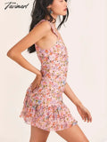 Tavimart Sweet Girl Suspender Floral Dress Summer Women Cake Skirt Printed Short French Holiday