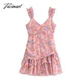 Tavimart Sweet Girl Suspender Floral Dress Summer Women Cake Skirt Printed Short French Holiday