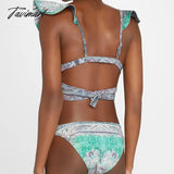 Tavimart Swimsuit Two Pieces Tankini Fashion Print Ruffle Bikini Women’s Bandage Summer Beach