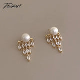 Tavimart -  Temperament Shiny Cz Cubic Zircon Simulated Pearl Long Tassel Drop Earrings For Women