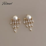 Tavimart -  Temperament Shiny Cz Cubic Zircon Simulated Pearl Long Tassel Drop Earrings For Women